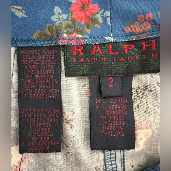 90s Y2K Vintage Ralph Lauren Mini Skirt Blue Floral Size 2 - Picture 6 of 8